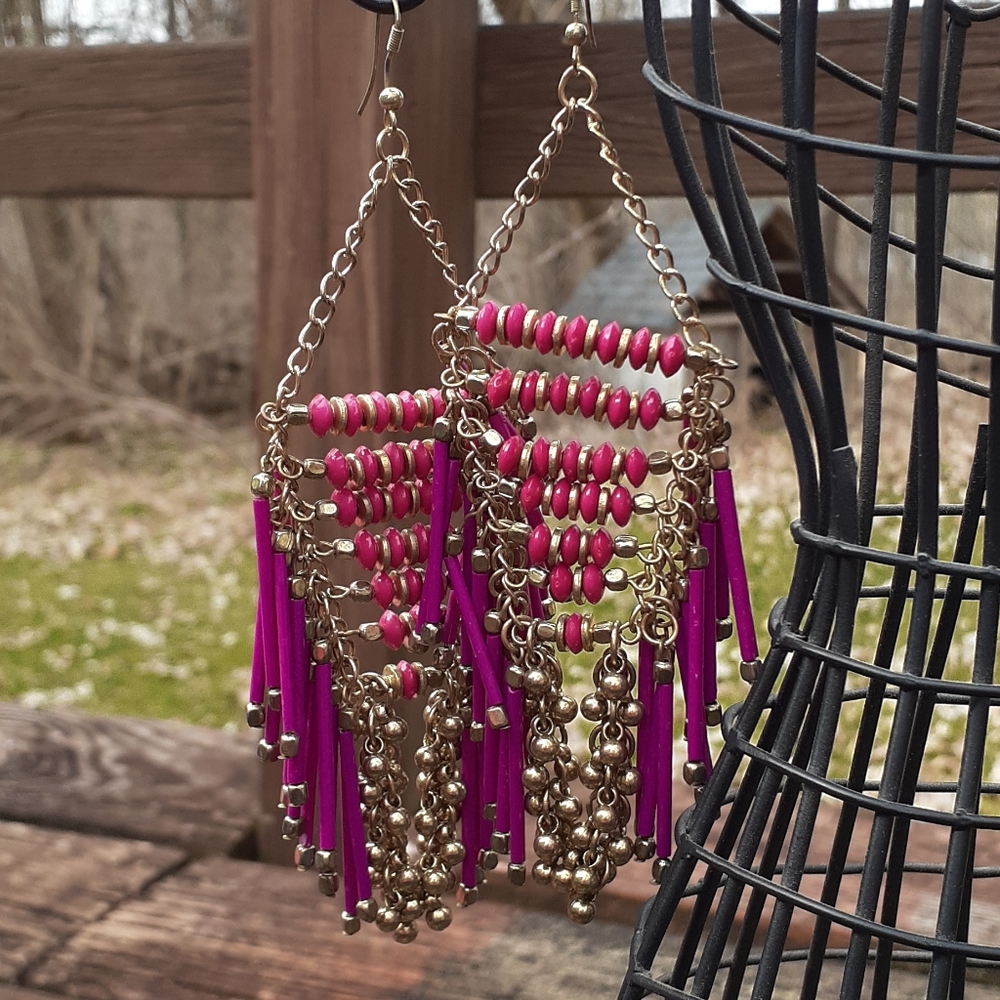 Vintage Hippy, Boho type beaded dangle earrings
